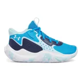 Zapatillas de básquet Under Armour modelo Jet 23, en tonos celeste y azul, con detalles en blanco.