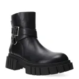 Botas de caña media color negro, con hebillas decorativas y suela track.