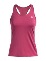 Musculosa deportiva Under Armour para mujer, color fucsia, confeccionada en tejido HeatGear® Armour transpirable de secado rápido. Diseño ajustado con espalda deportiva y logo de la marca en el pecho.
