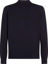 Sweater cardigan azul marino de algodón con cuello en V, cierre con botones y logo de Tommy Hilfiger bordado en el pecho.
