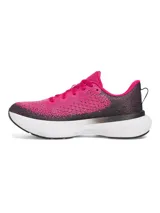 Zapatillas de running Under Armour Infinite para mujer, con capellada de tejido knit degradado en tonos gris y verde flúor, logo de la marca en el talón y suela blanca con tecnología HOVR.