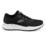 Championes Skechers Relaxed Fit Equalizer 5.0, color negro con suela blanca. Capellada de malla técnica y material sintético, con cordones. Plantilla Skechers Air-Cooled Memory Foam.