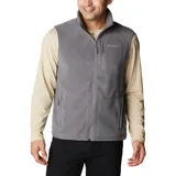 Chaleco de polar Columbia Fast Trek para hombre, color azul marino con cierre y detalles en azul eléctrico. Cuenta con cuello alto, bolsillos laterales con cierre y bolsillo en el pecho con cierre.