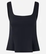 Blusa peplum negra confeccionada en punto roma con bretel ancho y escote cuadrado.