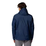 Campera cortaviento negra con capucha, cierre frontal y tecnología Omni-Tech impermeable y transpirable.