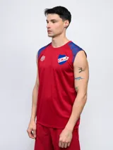 Musculosa de entrenamiento azul con detalles estampados en hombros y logo del Club Nacional de Football en el pecho.