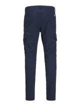 Pantalón cargo azul marino con cierre de cremallera.