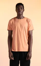 Remera color canela de algodón pima peruano, corte slim fit y cuello redondo. Con pliegues diferenciales en cuello, mangas y cintura.