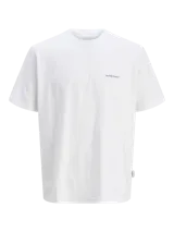 Camiseta blanca de manga corta y cuello redondo con logo Jack & Jones estampado en el pecho.
