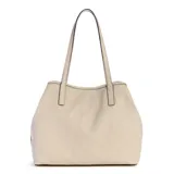 Bolso tipo shopper color crema con textura grabada con el logo de la marca. Tiene doble asa de hombro y logo metálico dorado en el frente.