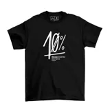 Remera negra de algodón con estampado frontal de la frase "10% diezporciento depropina EMEXEM" en color blanco.