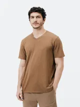 Camiseta manga corta color borgoña con cuello en V.