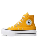 Championes Converse Chuck Taylor All Star Lift, color amarillo con plataforma blanca y cordones blancos.