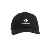 Gorro de béisbol negro con logo Converse bordado en blanco en el frente.