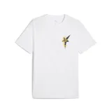 Remera blanca de algodón con estampado en el pecho de un rayo negro con detalles en dorado y texto alusivo.