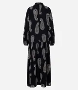 Vestido chemise midi de viscosa con estampado paisley, cuello inglés, manga larga y abotonado delantero.