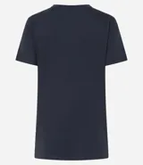 Remera básica de media malla color rosa, con escote en V y mangas cortas.