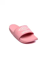 Ojotas rosas con logo de Umbro en blanco en la tira.