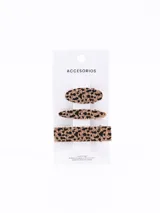 Set de tres broches para el pelo con estampado animal print.
