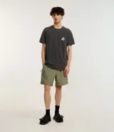 Remera masculina de algodón color gris oscuro, modelo comfort, con cuello redondo y mangas cortas. Estampa frontal con palmeras y lettering "El Cuco" en blanco.