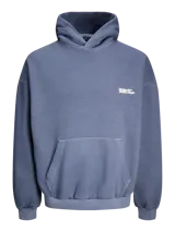 Hoodie azul con capucha y manga larga, de calce oversize y recortado.