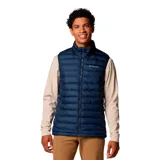 Chaleco Columbia Powder Lite II Vest azul marino con cierre frontal, cuello alto y logo de la marca bordado en el pecho.