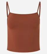 Top cropped color marrón con breteles finos, confeccionado en poliamida.