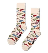 Medias color beige con estampado de cocodrilos en varios colores, hechas de algodón peinado suave.