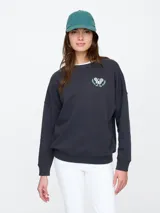 Buzo deportivo azul con cuello redondo, puños y ruedo acanalados. Estampado frontal con el logo de Gap Athletic en color celeste.