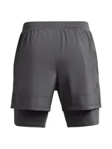 Short de running Under Armour Launch 5 2N1, color gris, con calza interior de compresión. Logo de la marca estampado en la pierna izquierda.
