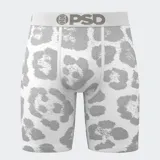 Calzoncillos bóxer de poliéster y elastano con estampado de leopardo en tonos grises y blancos. Cuenta con pretina elástica con el logo de la marca PSD.