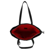 Bolso tipo tote de cuero sintético color tostado, con textura granulada y logo de la marca grabado en el frente. Tiene doble asa de hombro y un dije colgante con forma de labios.