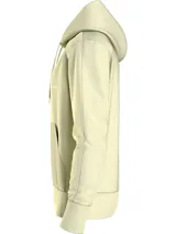 Buzo con capucha color crema, de felpa de algodón regenerativo. Tiene cordones ajustables, bolsillo tipo canguro y logo de Calvin Klein Jeans estampado en el pecho.