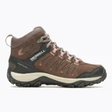 Botas de trekking Merrell Crosslander 3 Mid WP para mujer, color marrón con detalles en negro y rosa. Fabricadas con membrana impermeable y transpirable, capellada de malla, puntera reforzada, plantilla de espuma EVA reciclada y suela de goma adherente.