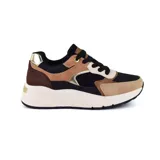 Championes Korium Donna de estilo casual, con suela alta y diseño color block en tonos negro, marrón, beige y dorado.