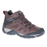 Botín de trekking color marrón con detalles en gris y rojo. Capellada de gamuza y malla, forro textil, suela de goma con tecnología M Select Grip, membrana impermeable Gore-Tex y tecnología Air Cushion.