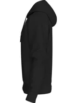 Buzo de felpa color negro, con capucha ajustable y insignia de Calvin Klein en el pecho.