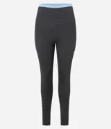 Calza deportiva gris con cintura contrastante en celeste.