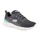Zapatillas deportivas Skechers Skech-Air Dynamight - Luminosity, color gris con detalles en rosa y verde agua. Capellada de malla atlética y material sintético, cordones, plantilla Skechers Memory Foam y entresuela con cámara de aire Skech-Air.