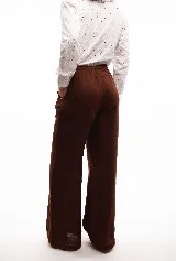 Pantalón de lino azul marino, de corte ancho y cómodo, con cintura elástica ajustable con cordón.