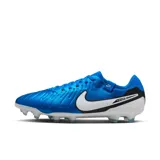 Championes de fútbol Nike Legend 10 Pro Fg, color azul con detalles en blanco y negro.