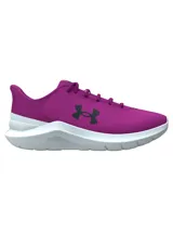 Championes Under Armour Phade RN 3 para mujer, color violeta con logo negro y suela blanca. Ideales para running.