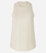 Musculosa deportiva azul marino de microfibra texturizada con cuello redondo y bajo redondeado.