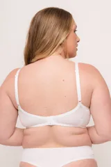 Soutien blanco con copa armada, sin aro, confeccionado en lycra. Breteles elásticos regulables, base ancha para mejor sujeción, escote medio/alto y broches en espalda reforzados regulables.