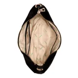 Cartera hobo Guess Eco Gemma de tamaño mediano, color negro, confeccionada en nylon reciclado. Presenta cierre superior con cremallera, varios bolsillos interiores, correa regulable con logo de la marca y logo triangular de Guess en el frente.