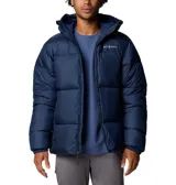 Campera puffer negra marca Columbia, con capucha ajustable, cierre frontal con cremallera, bolsillos laterales con cremallera, puños elásticos y aislamiento Thermarator™.