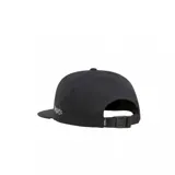 Gorra negra con bordado frontal de rostro sonriente, diseño clásico de 6 paneles.