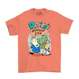 Remera color durazno con estampado de Rocko, Heffer y Filburt de la serie animada Rocko's Modern Life.