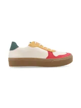 Zapatillas urbanas de cuero vacuno color dorado y naranja, con cordones de algodón y suela sintética.