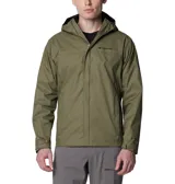 Campera impermeable Columbia Watertight II color verde oliva, con capucha ajustable, cierre frontal con cremallera, bolsillos laterales con cremallera, puños ajustables con velcro y dobladillo ajustable con cordón.